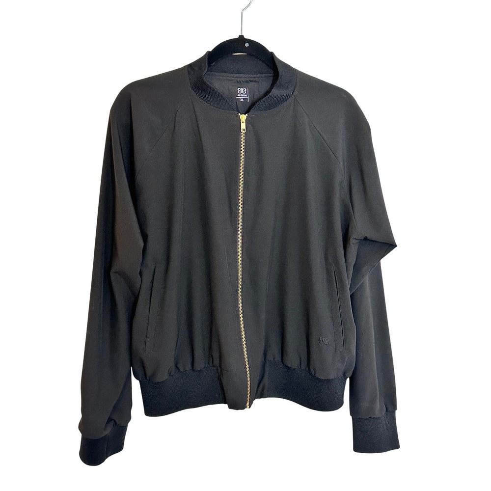 Albion Fit Black Bomber Jacket Women's Size XL Gold Zipper Sporty Pockets